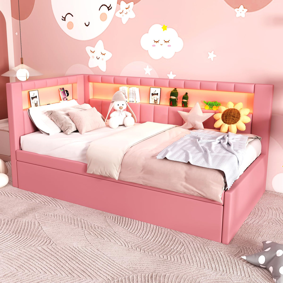 Twin Size L-Shaped Daybed with Trundle P706