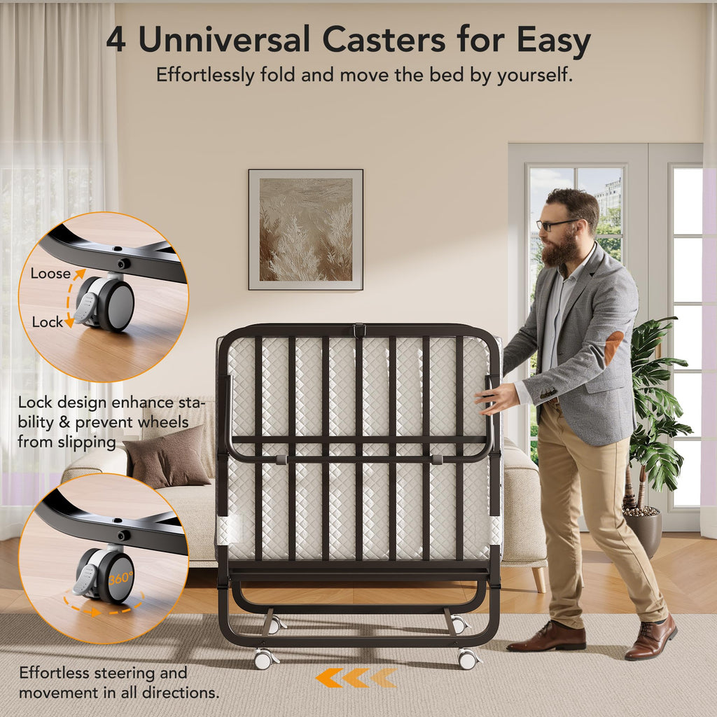 Folding Bed with Movable Wheels 75" x 31" K564616