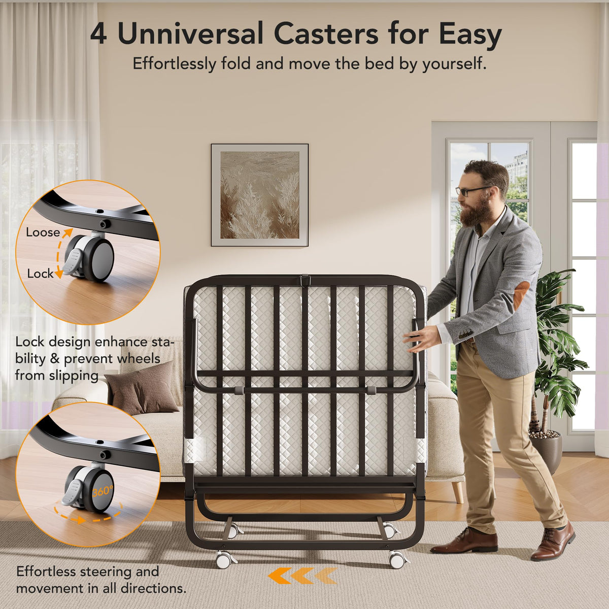 Folding Bed with Movable Wheels 75" x 31" K564616