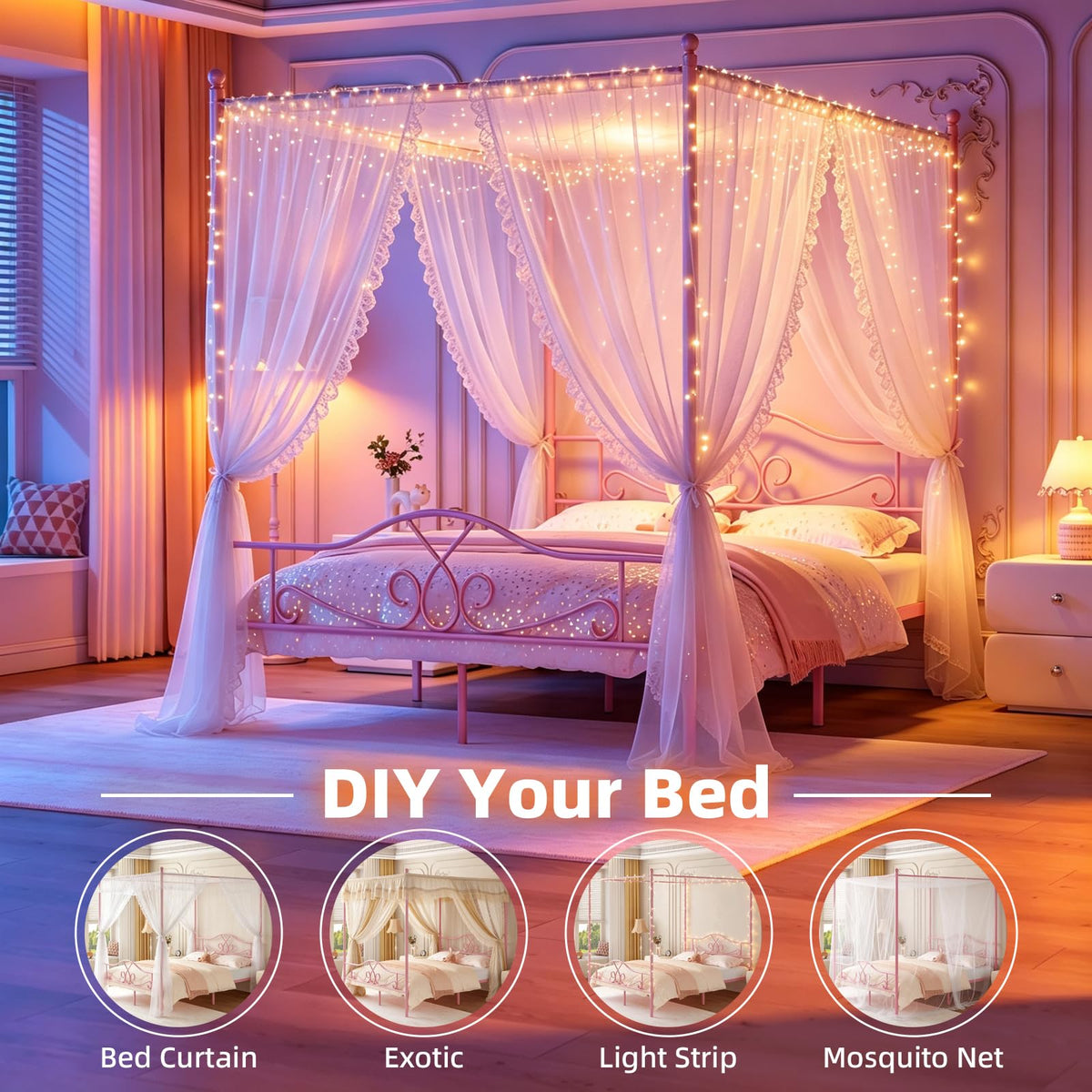 Full Size Canopy Bed Frame with 4 Posters R81851
