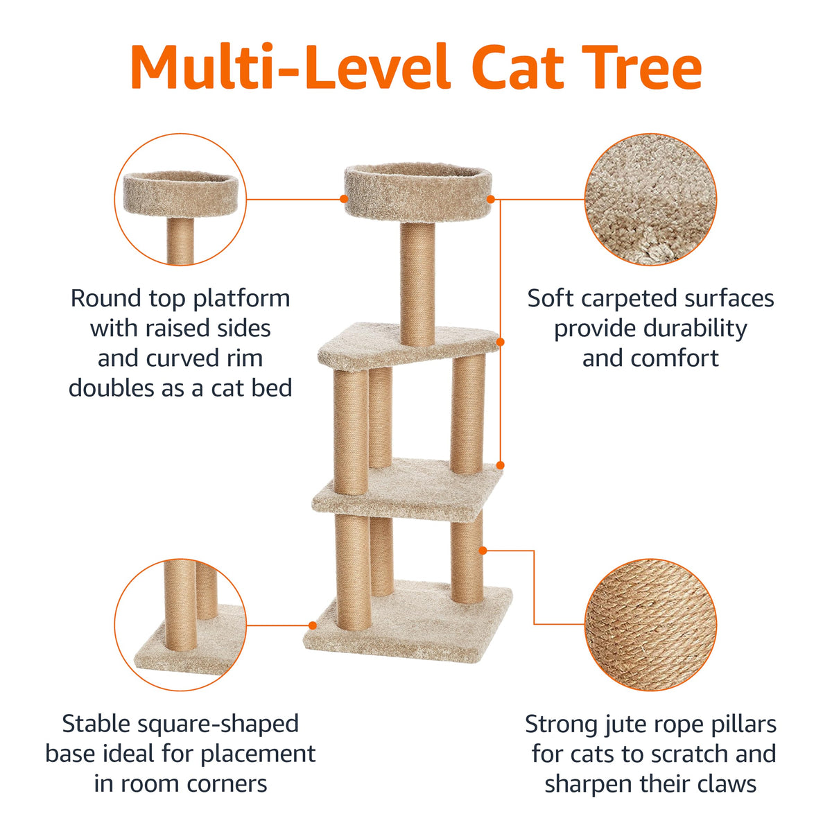 Beige Multi-Level Cat Tree Tower with Scratching Posts T9842