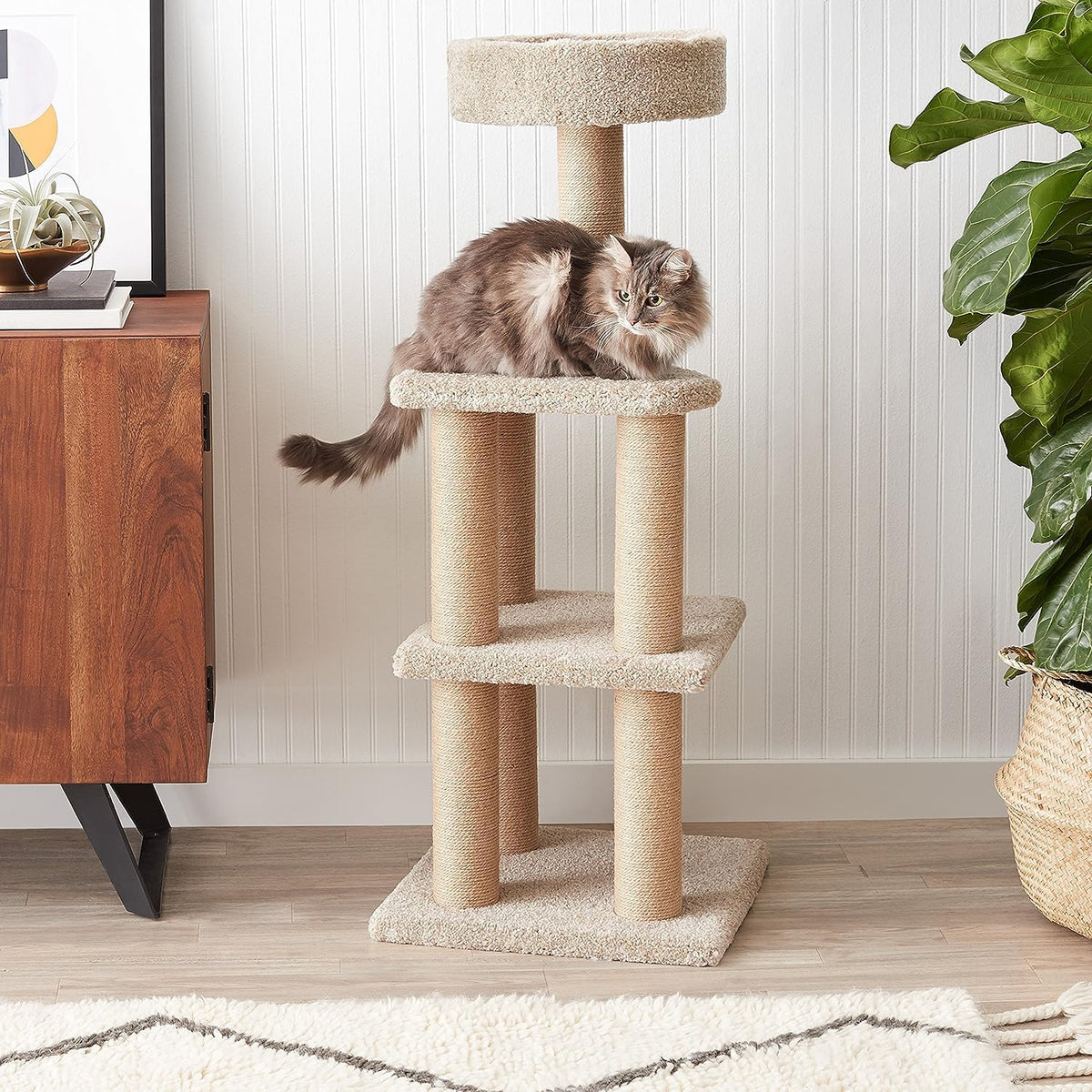 Beige Multi-Level Cat Tree Tower with Scratching Posts T9842
