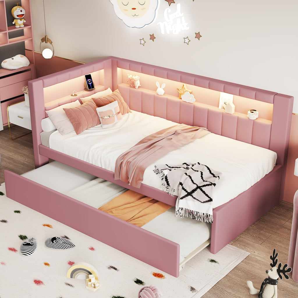 Twin Size L-Shaped Daybed with Trundle P706
