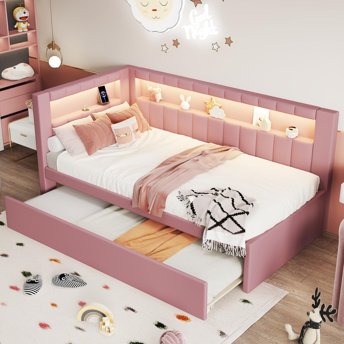 Twin Size L-Shaped Daybed with Trundle P706