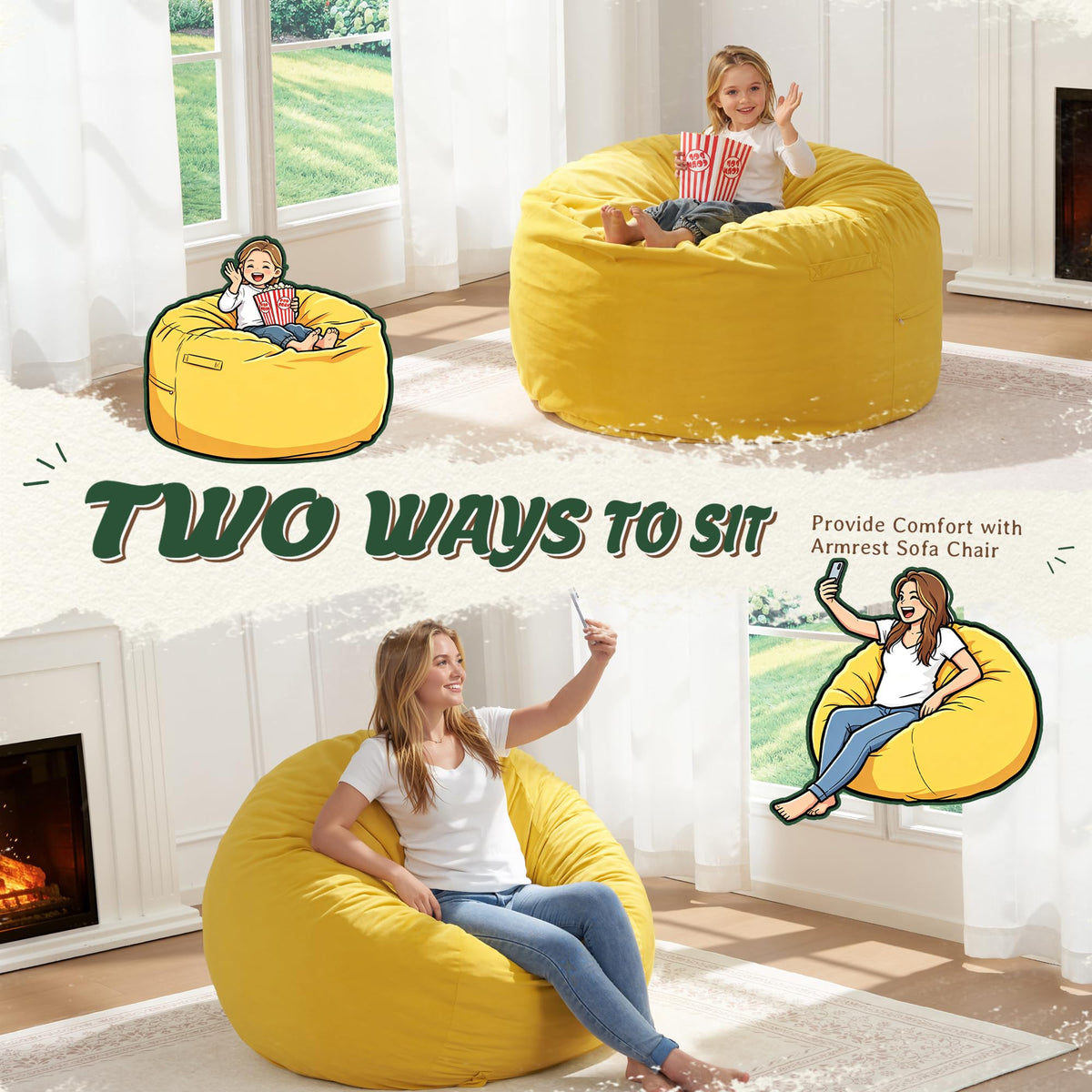 Yellow Memory Foam Bean Bag Chairs L65649