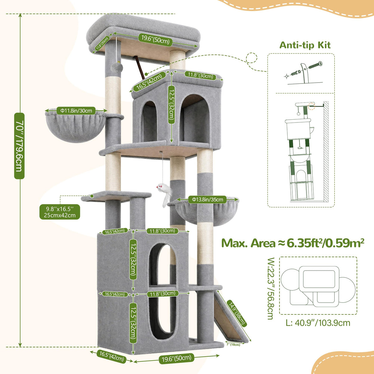 70 inch Light Grey Cat Tree Condos S76697