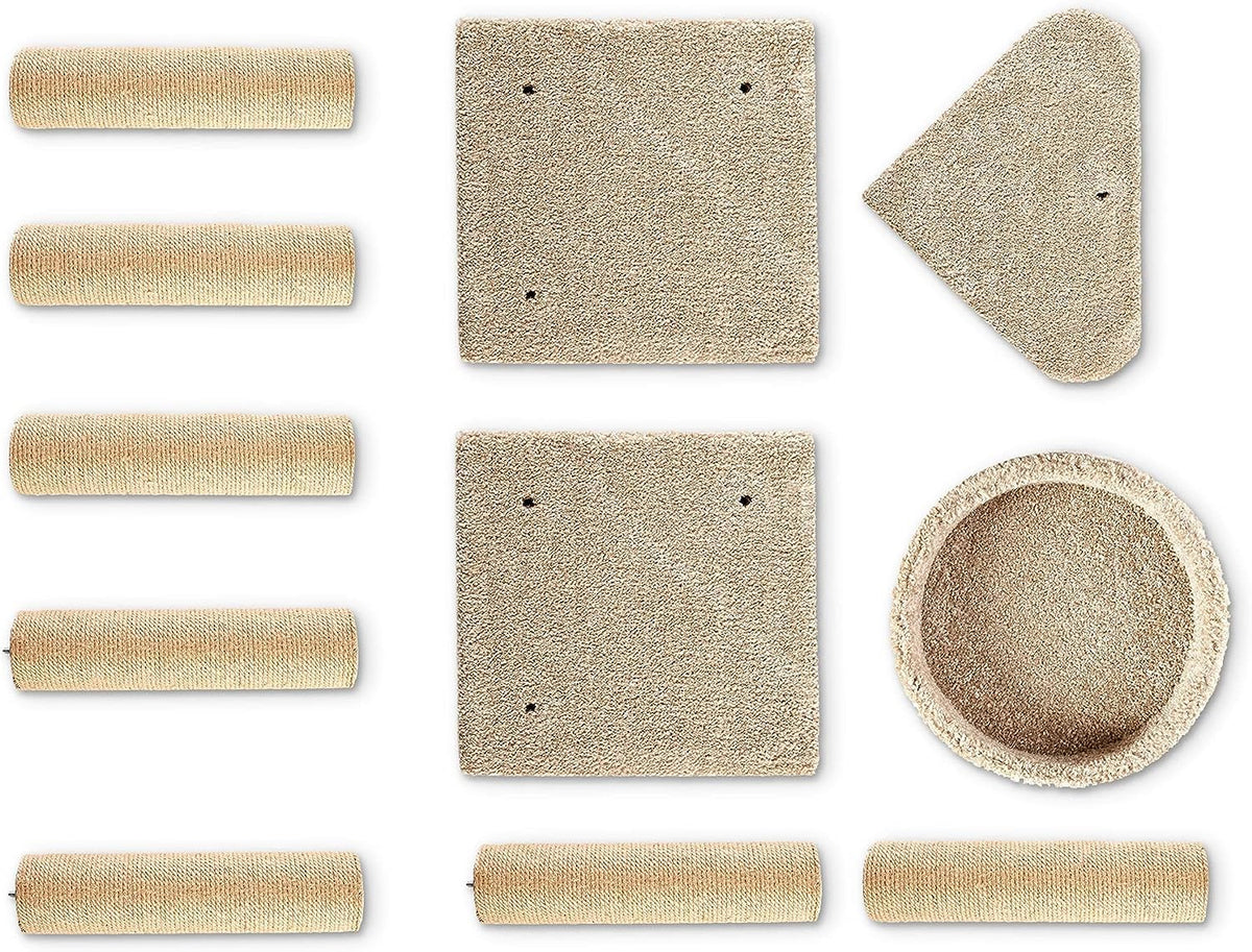 Beige Multi-Level Cat Tree Tower with Scratching Posts T9842