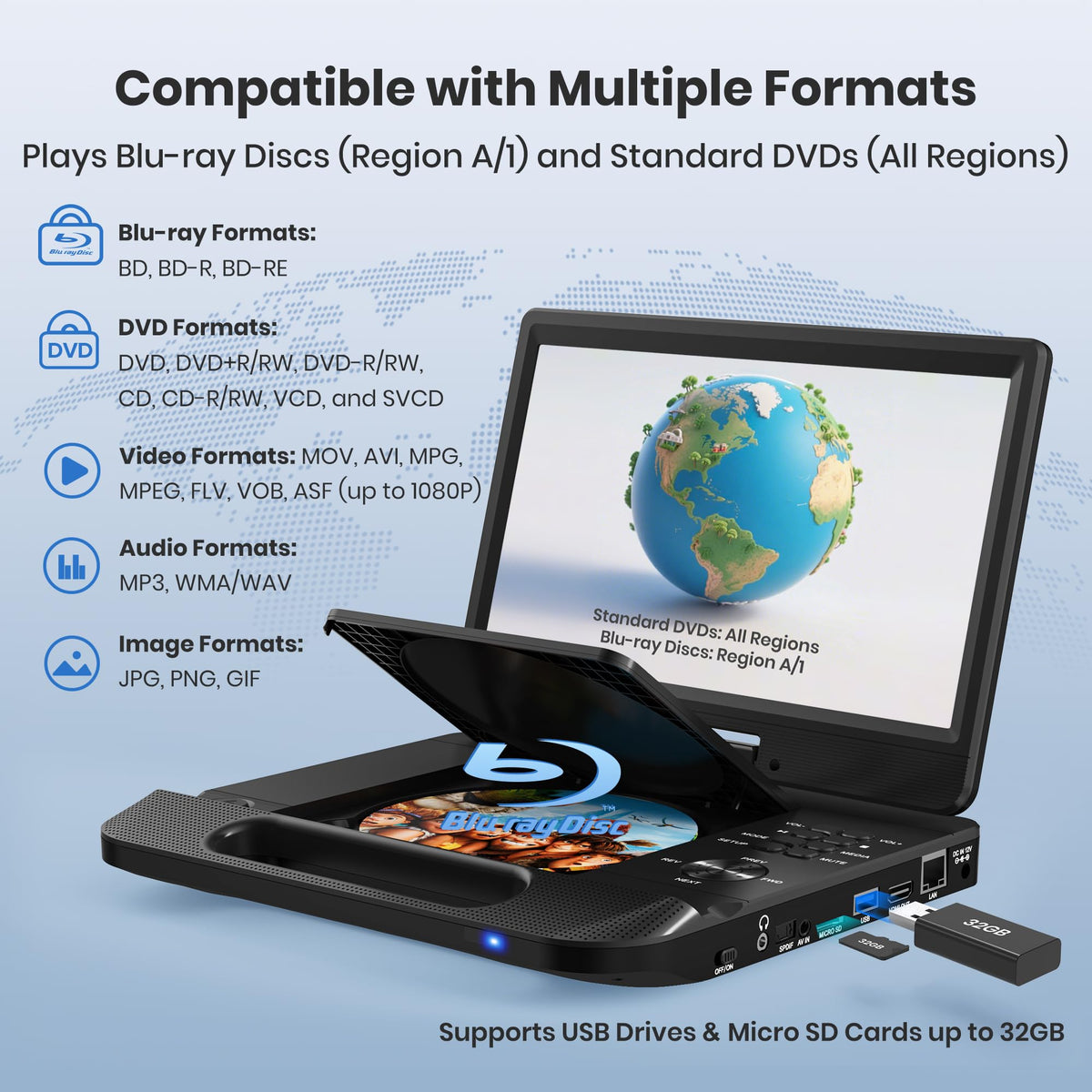 12.5" Portable Blu-ray Player with 10.5" 1080P Swivel Screen O622311