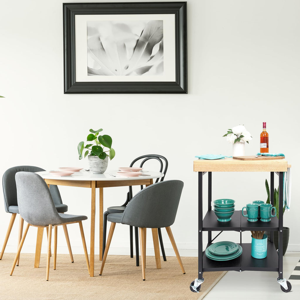 Black 3-Tier Folding Kitchen Cart with Wheels I656