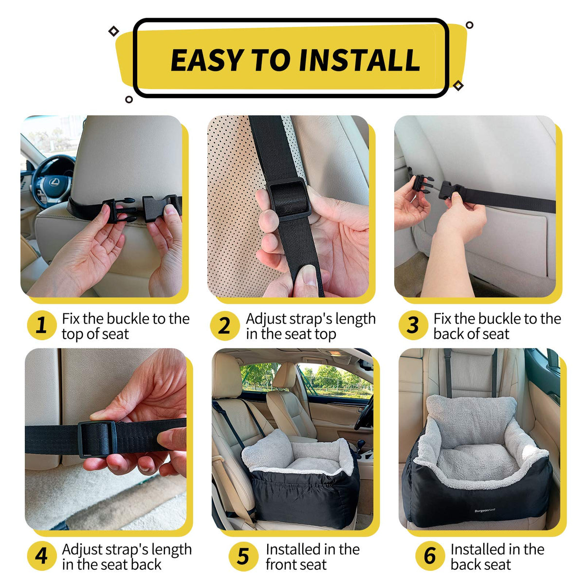 Dog Car Seat for Small Dogs & Cats Under 25 lbs, Black R536