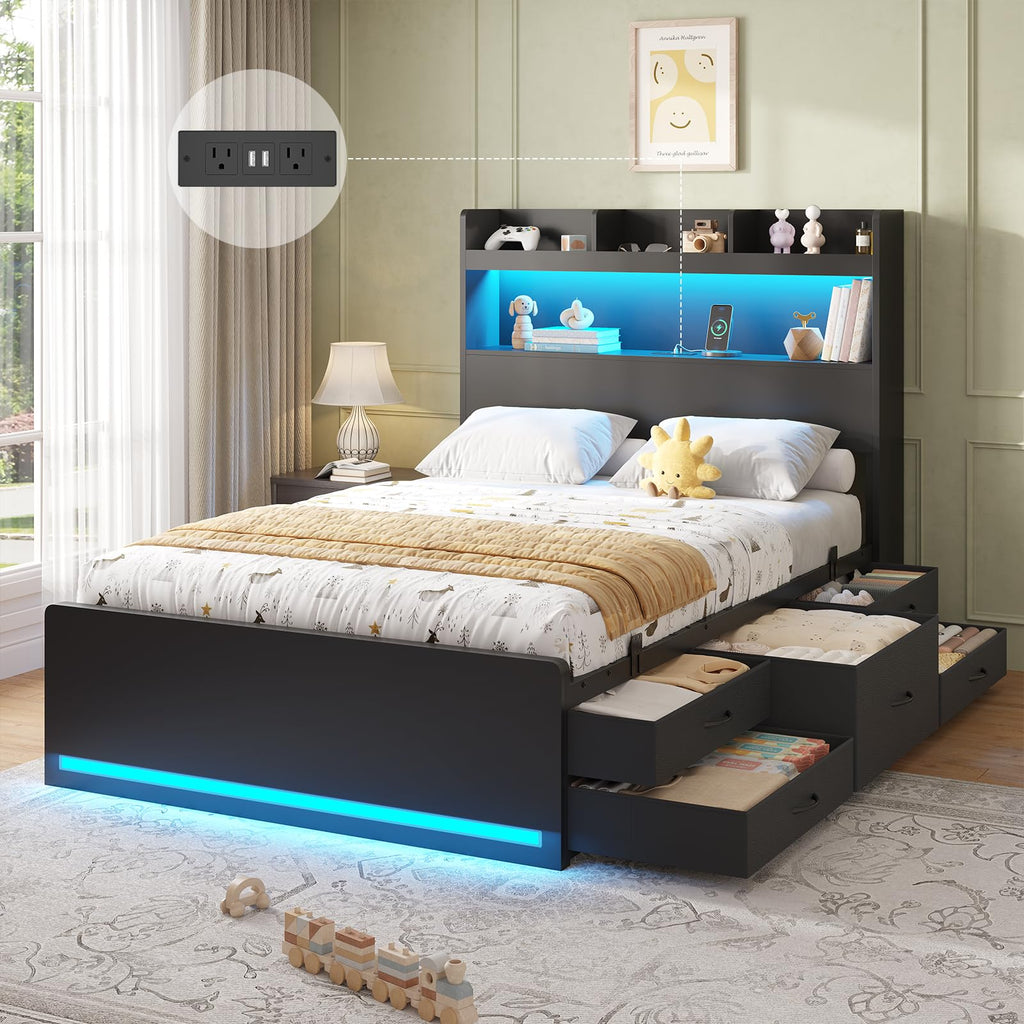 Twin Size Storage Bed Frame with 5 Drawers Q6650