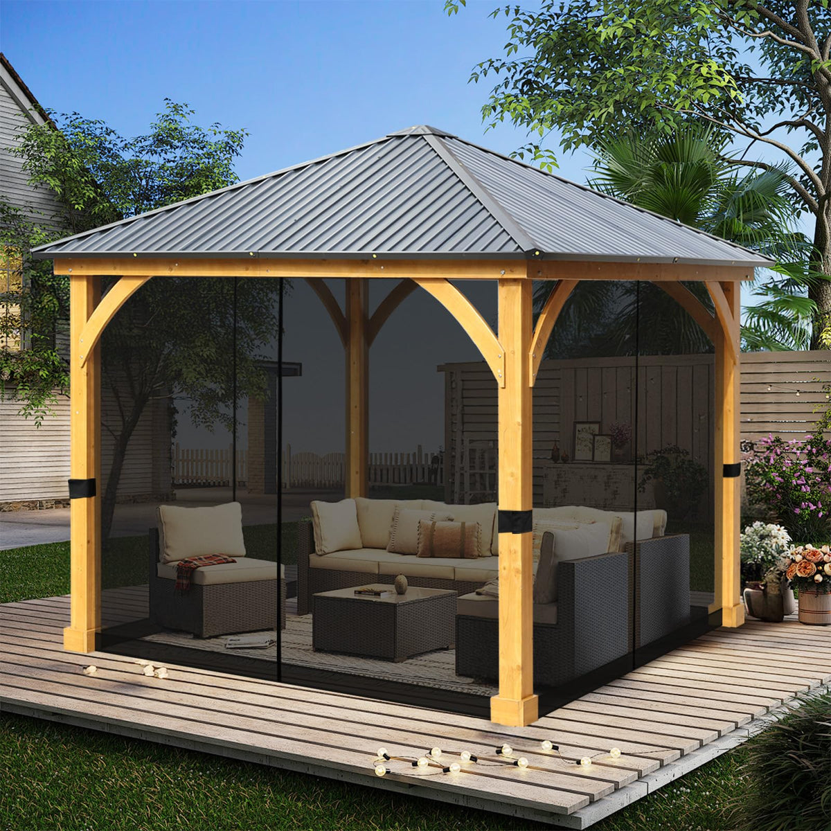 10' x 10' Black Gazebo Netting Screen Replacement Y14273