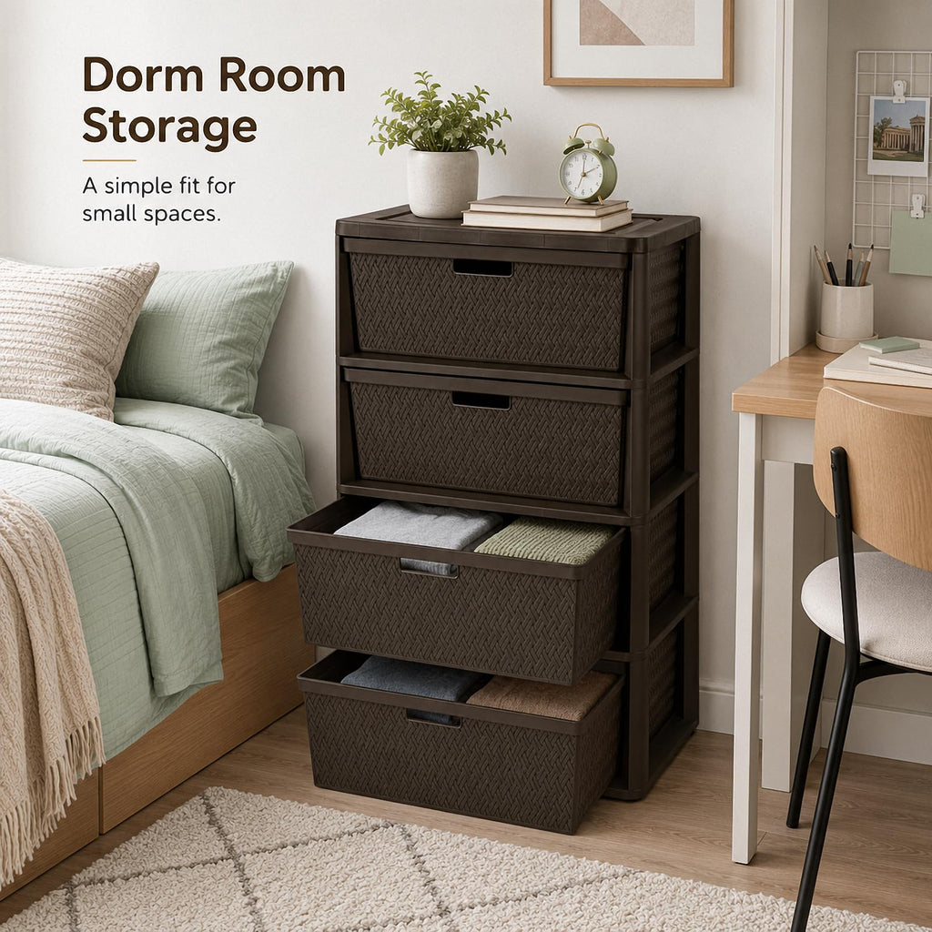 Brown 4 Drawer Plastic Storage Tower W59317