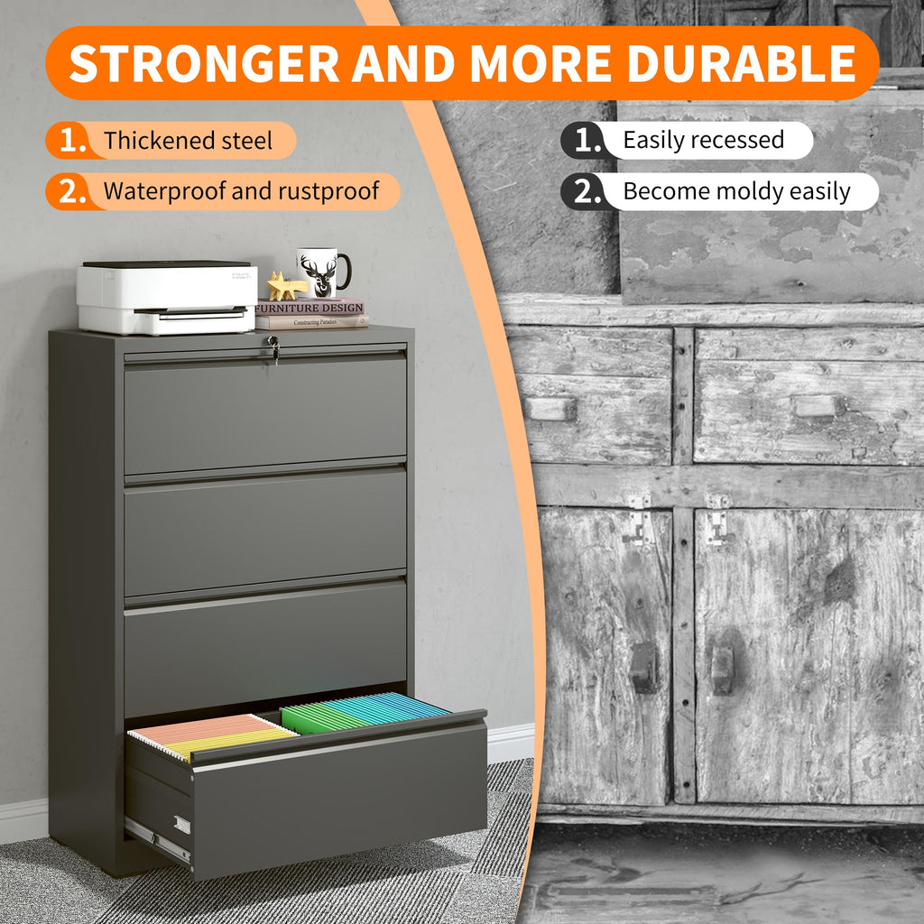 4 Drawer Black Metal File Cabinet with Lock R886