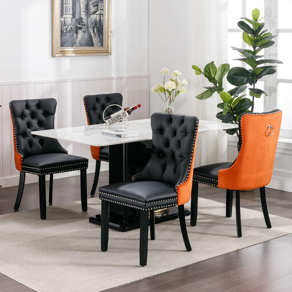 PU and Velvet Upholstered Dining Chairs with Solid Wood Legs V69430