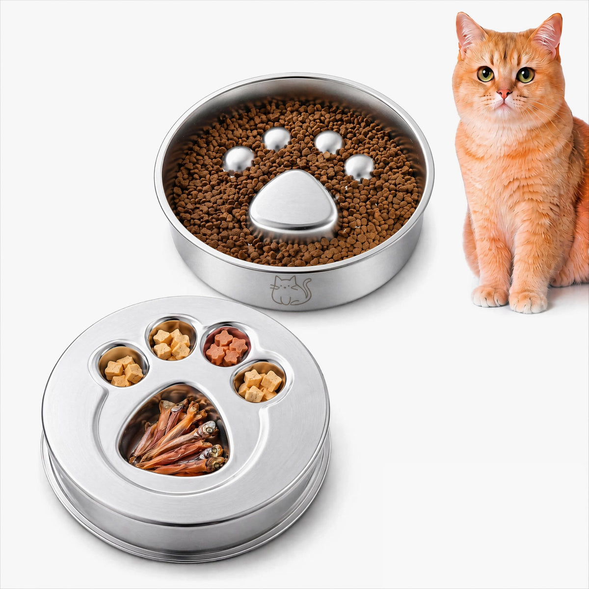 Stainless Steel Slow Feeder Cat Bowl X7220