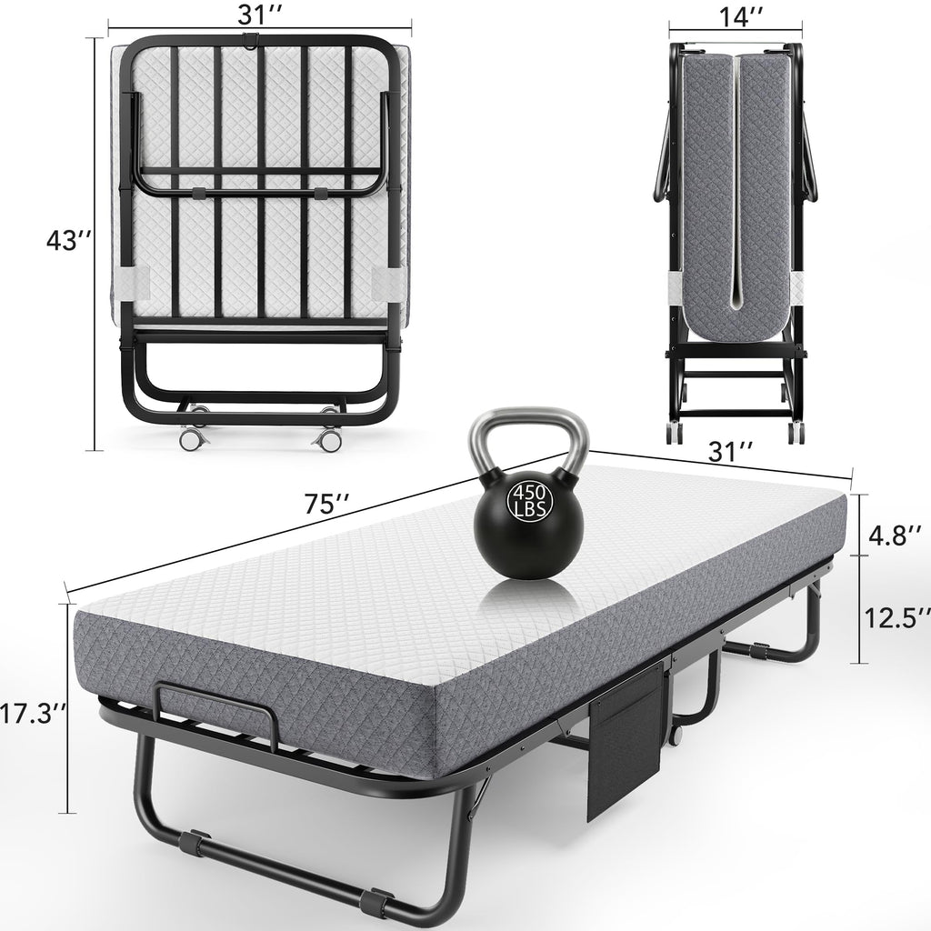 Folding Bed with Movable Wheels 75" x 31" K564616