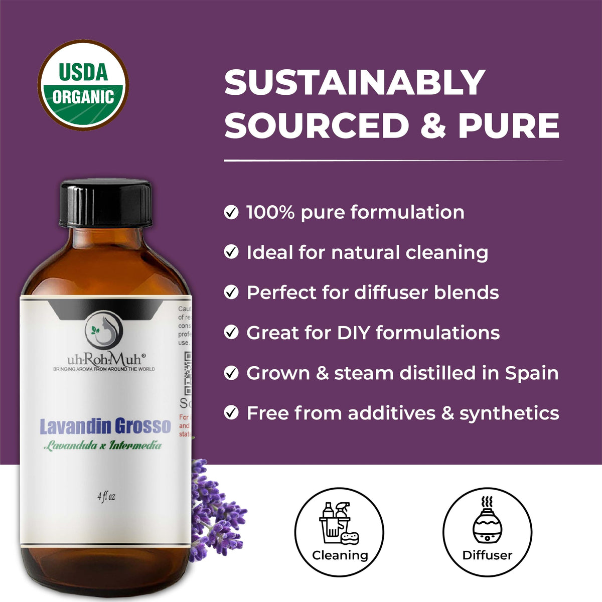 Organic Lavandin Grosso Essential Oil 4 Fl Oz C319