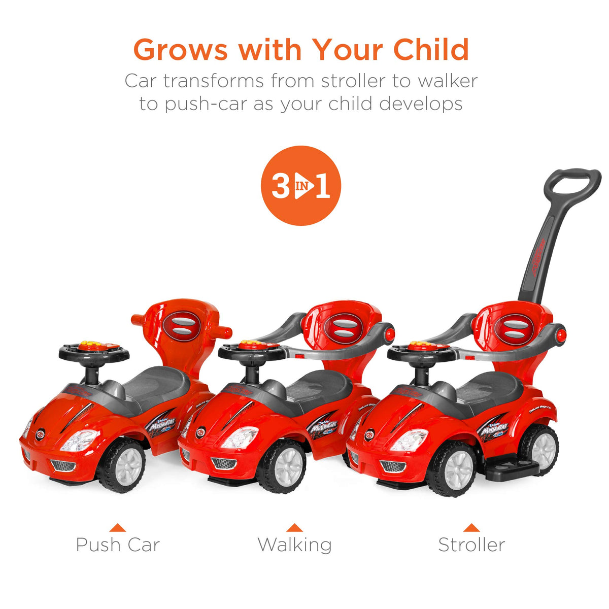 Kids 3-in-1 Push and Pedal Ride On Car L905588