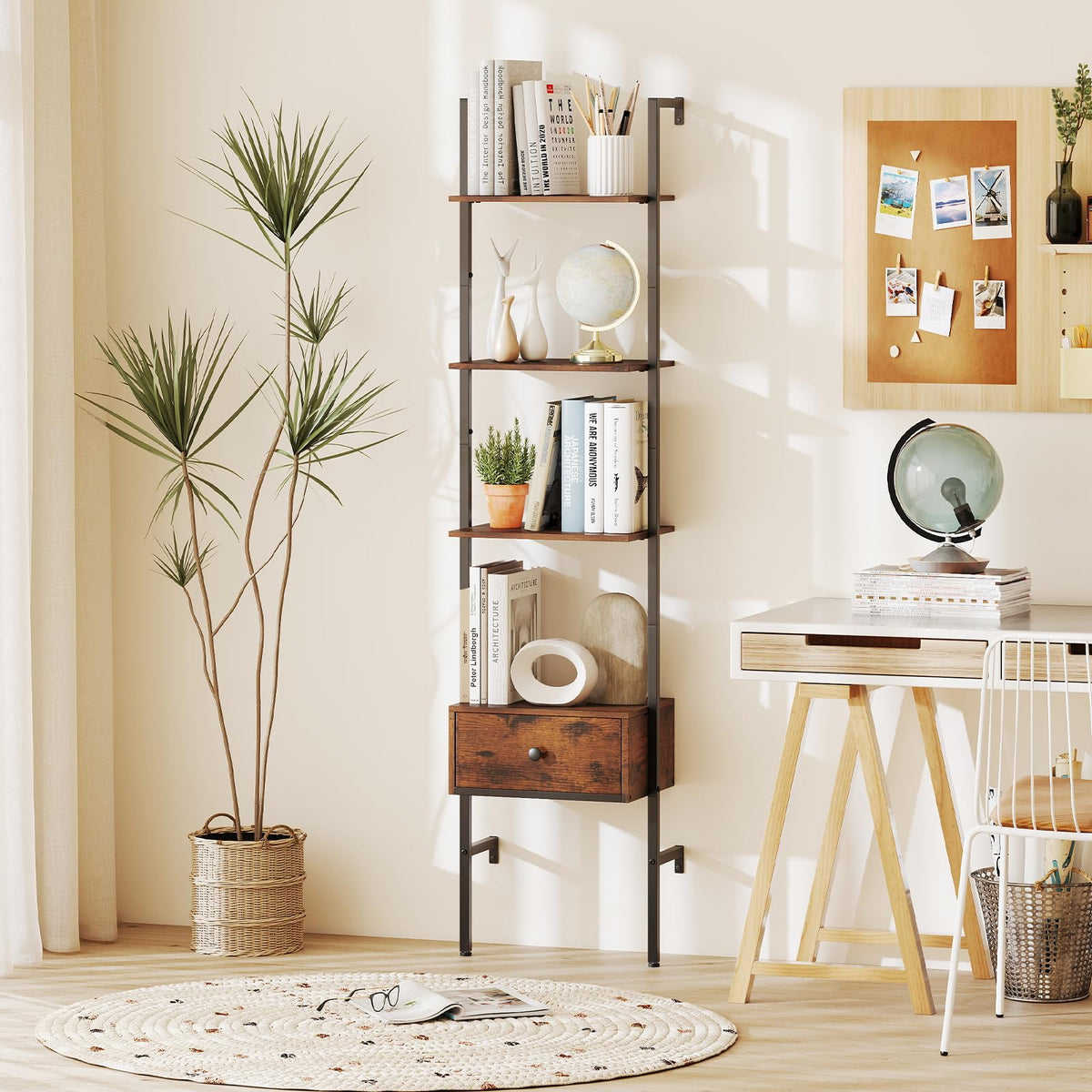 5-Tier Ladder Bookcase with Drawer G582