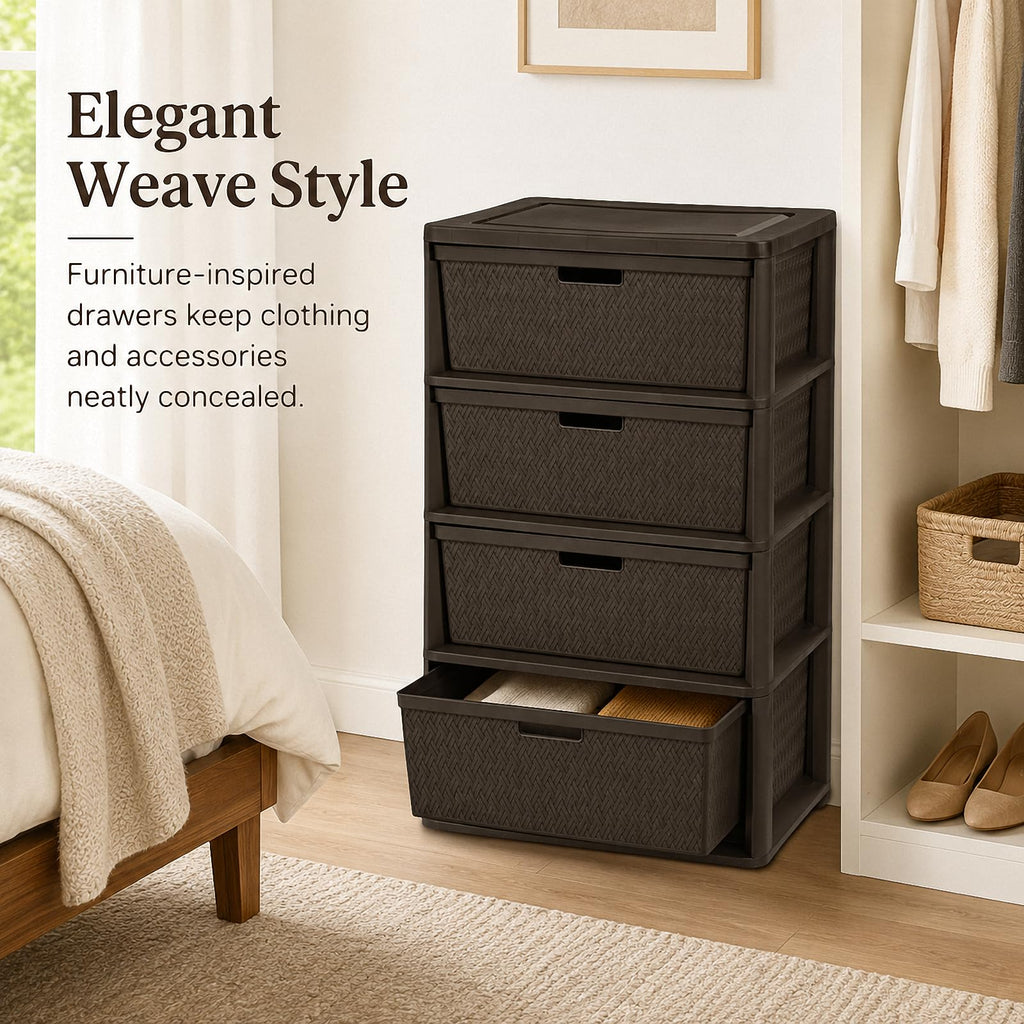 Brown 4 Drawer Plastic Storage Tower W59317