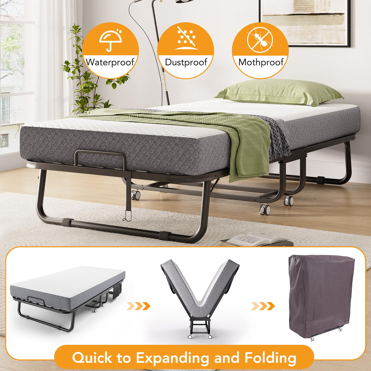 Folding Bed with Movable Wheels 75" x 31" K564616