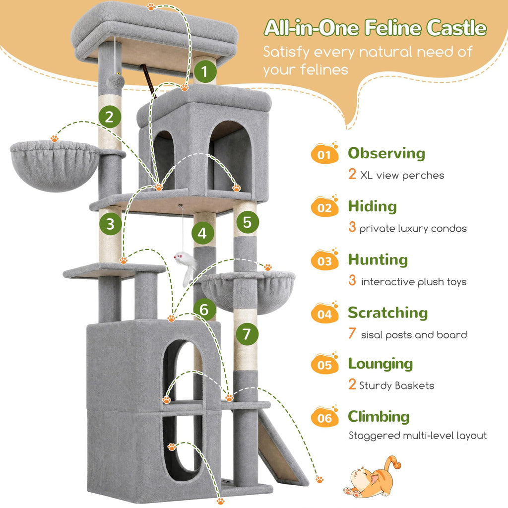 70 inch Light Grey Cat Tree Condos S76697