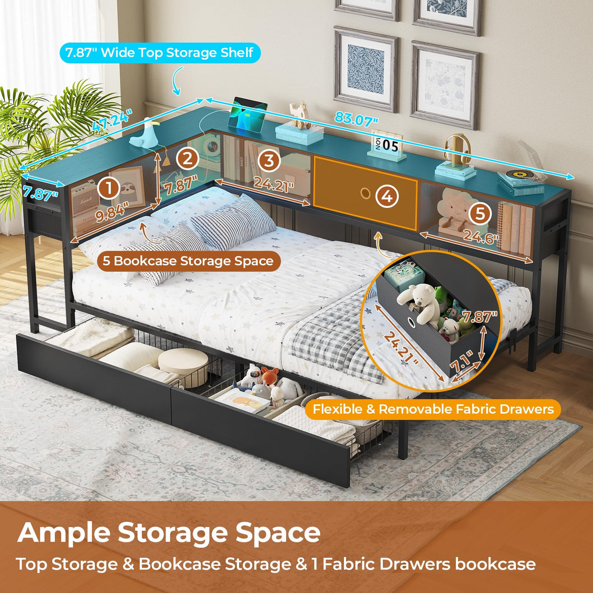 Black Twin Metal Platform Bed Frame with Storage Drawers E46482