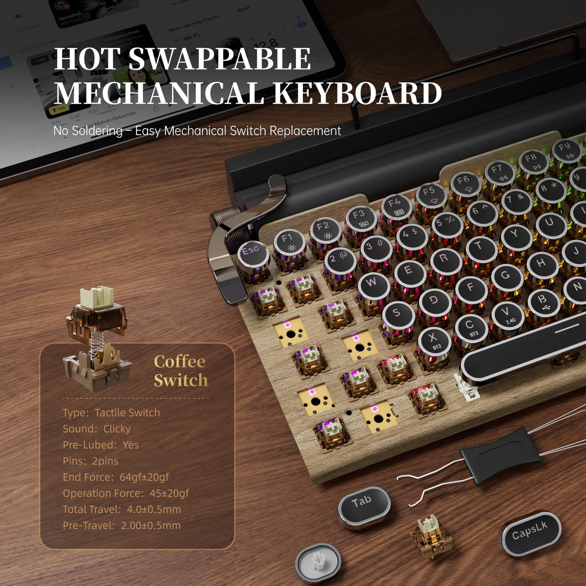 Wireless Retro Mechanical Keyboard with Wrist Rest O287