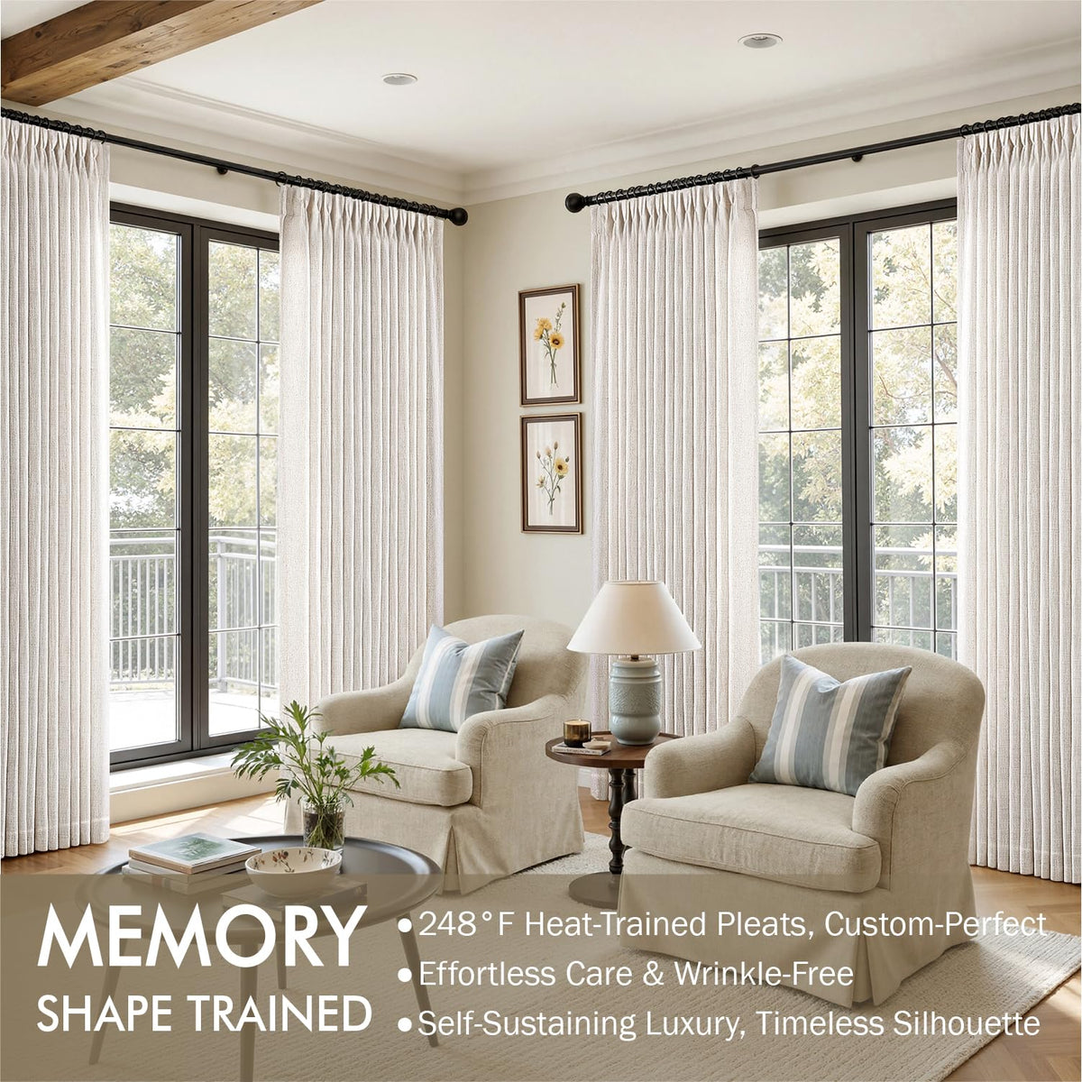 120 Inches Long 2 Panels Linen Curtains T883635