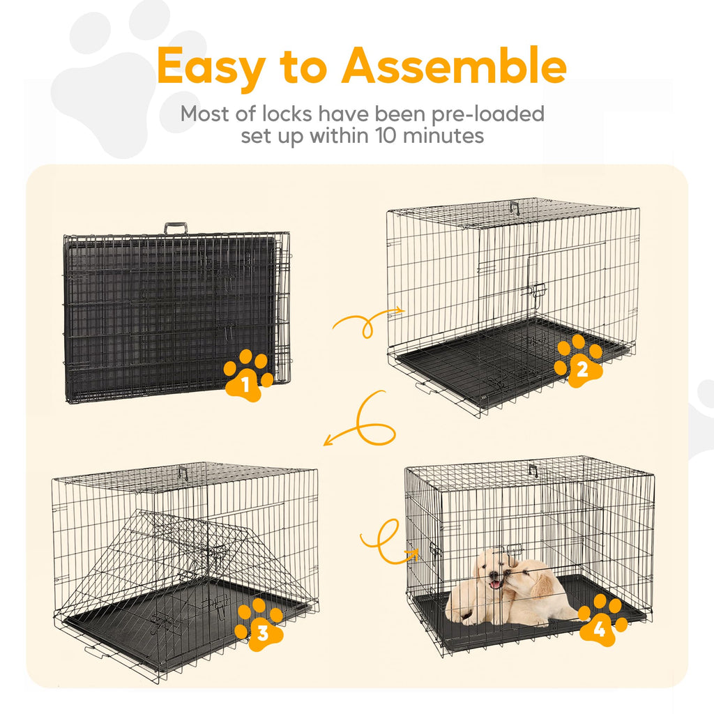 48 Inch Double Door Folding Metal Dog Crate with Divider L4559