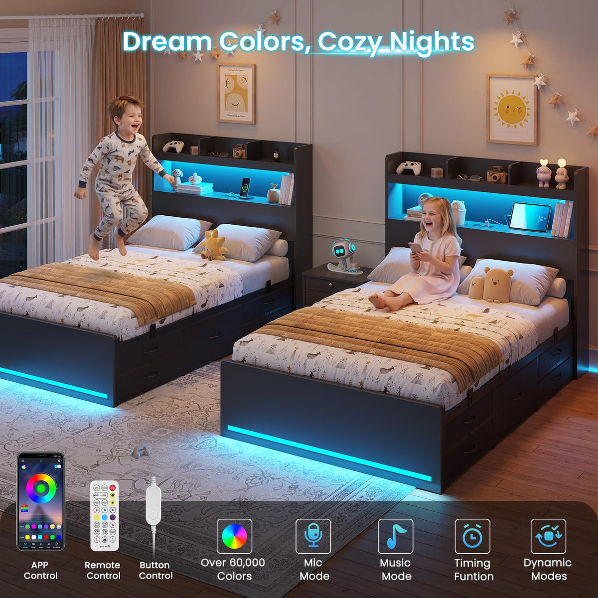 Twin Size Storage Bed Frame with 5 Drawers Q6650