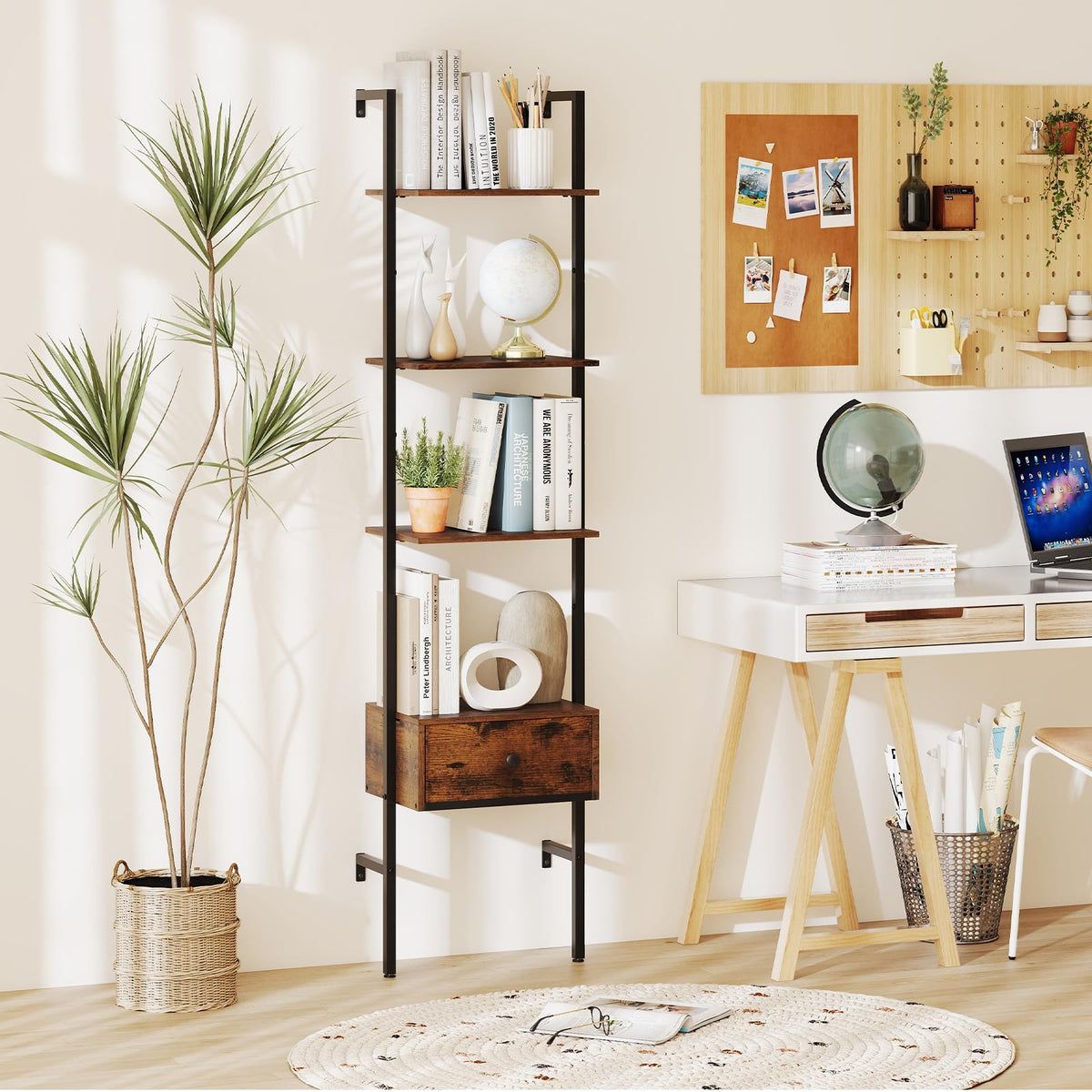 5-Tier Ladder Bookcase with Drawer G582