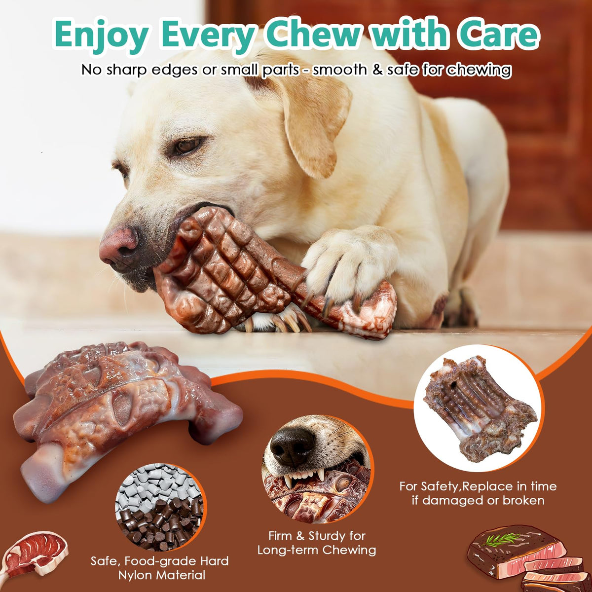 Tough Dog Chew Toys, 2 Pack Hard Nylon Bone T4189