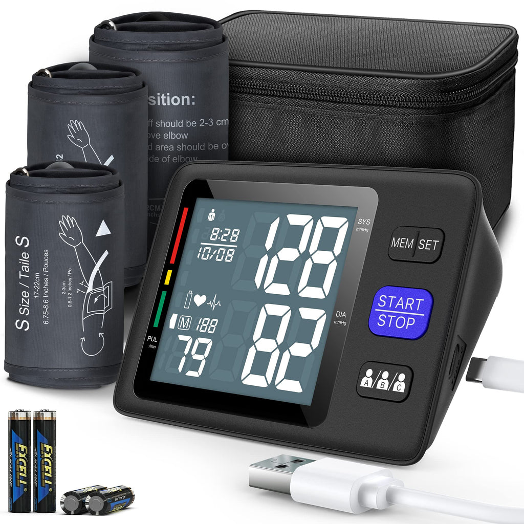 Blood Pressure Machine Upper Arm, 3 Size Cuffs, Automatic Digital BP Monitor, Large Backlit LCD S483