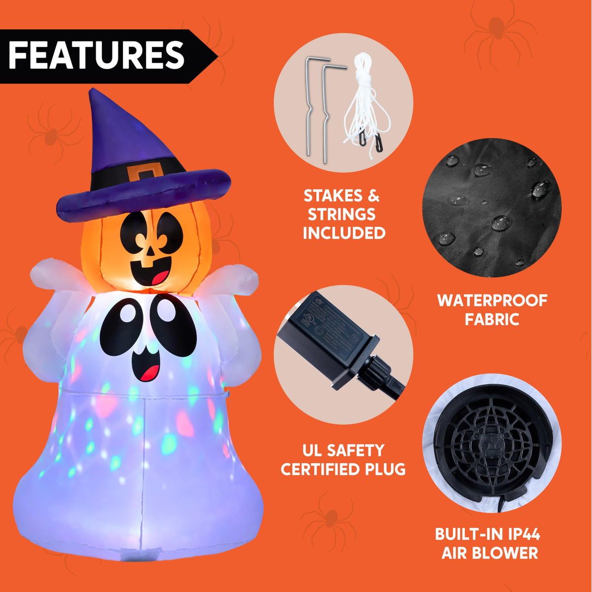 5 FT Halloween Inflatable Ghost with Colorful LEDs O28655