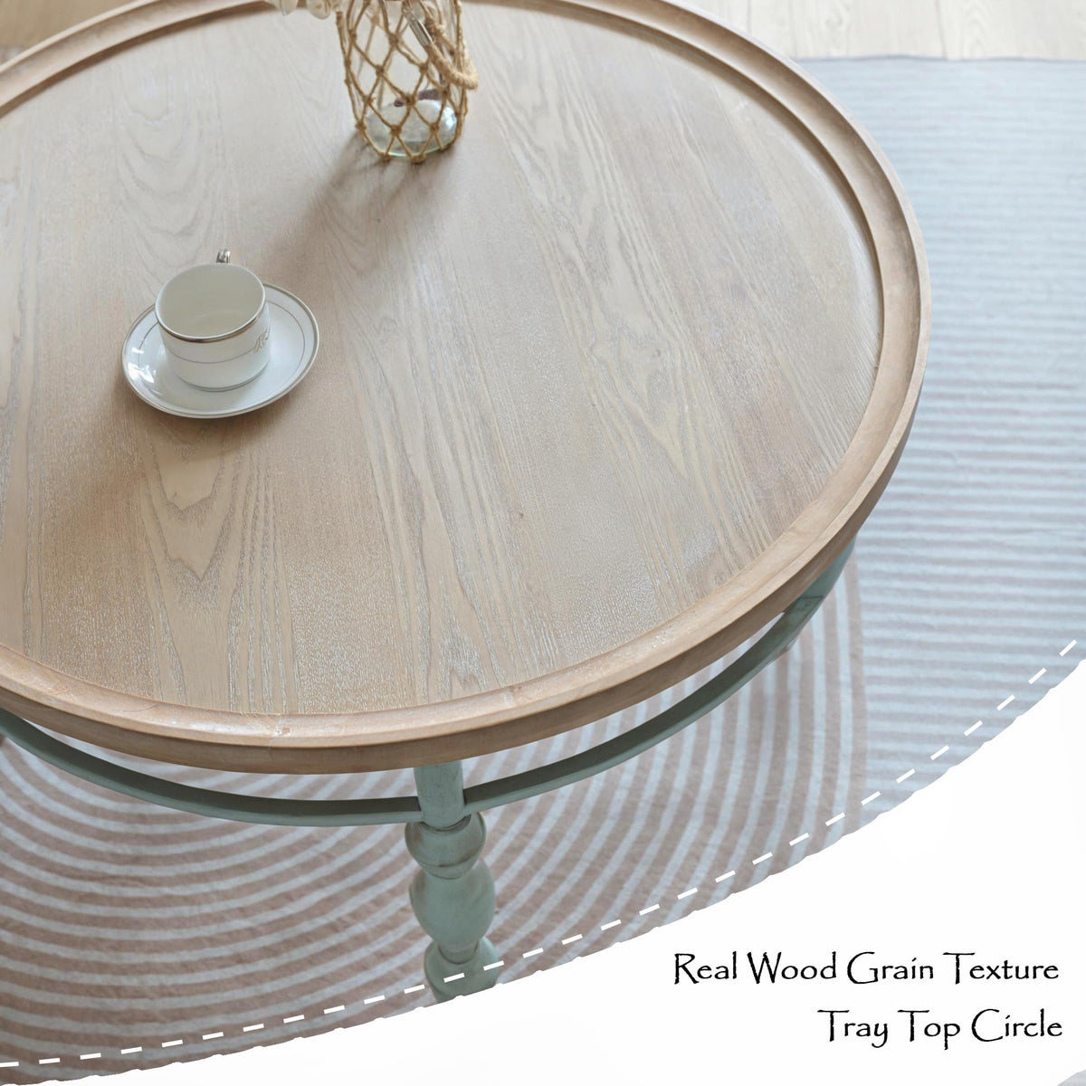 Round Solid Wood Coffee Table with Iron Legs I268302