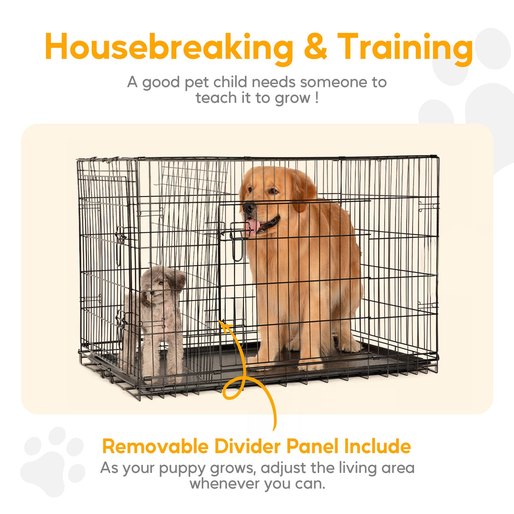 48 Inch Double Door Folding Metal Dog Crate with Divider L4559