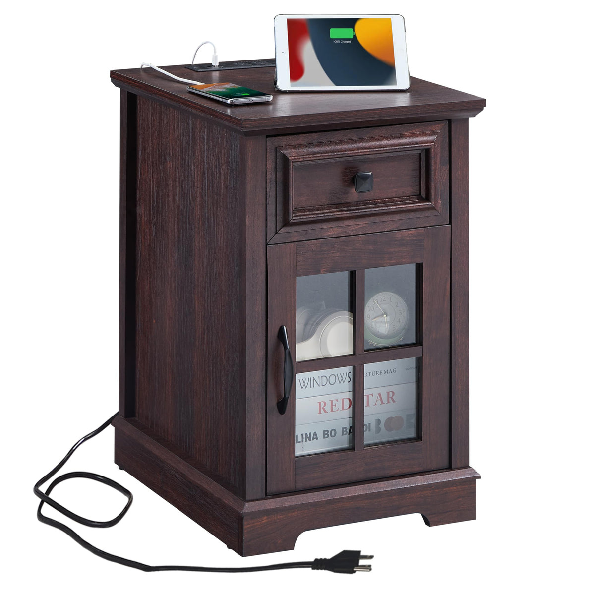 Cherry Side Table with Charging Station X1544