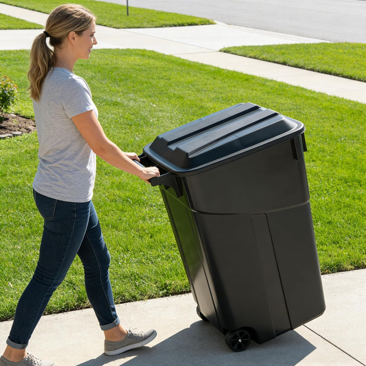 45 Gallon Outdoor Trash Can with Wheels and Lid K78397