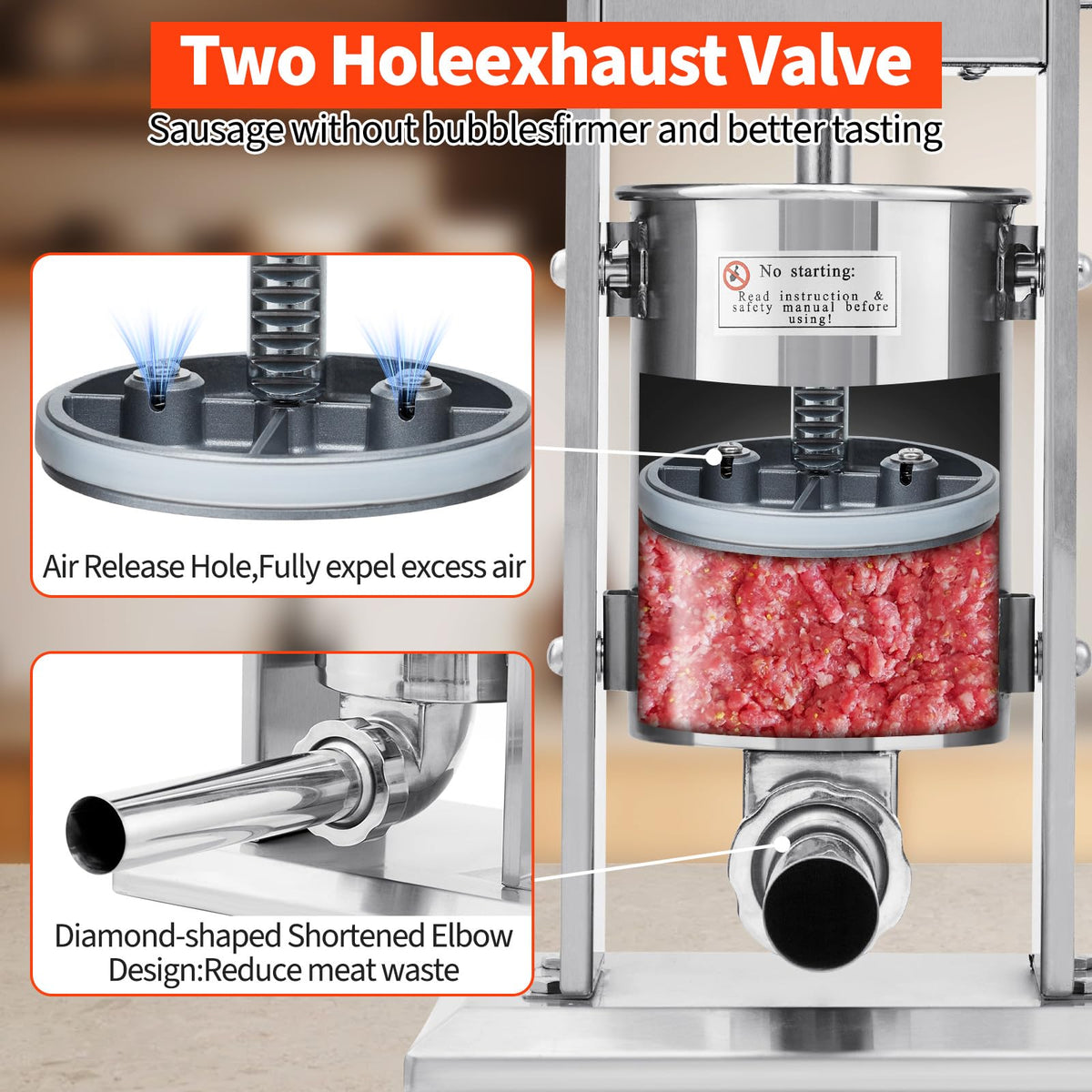 7LBS/3L 304 Stainless Steel Manual Sausage Stuffer with 5 Filling Tubes Y493