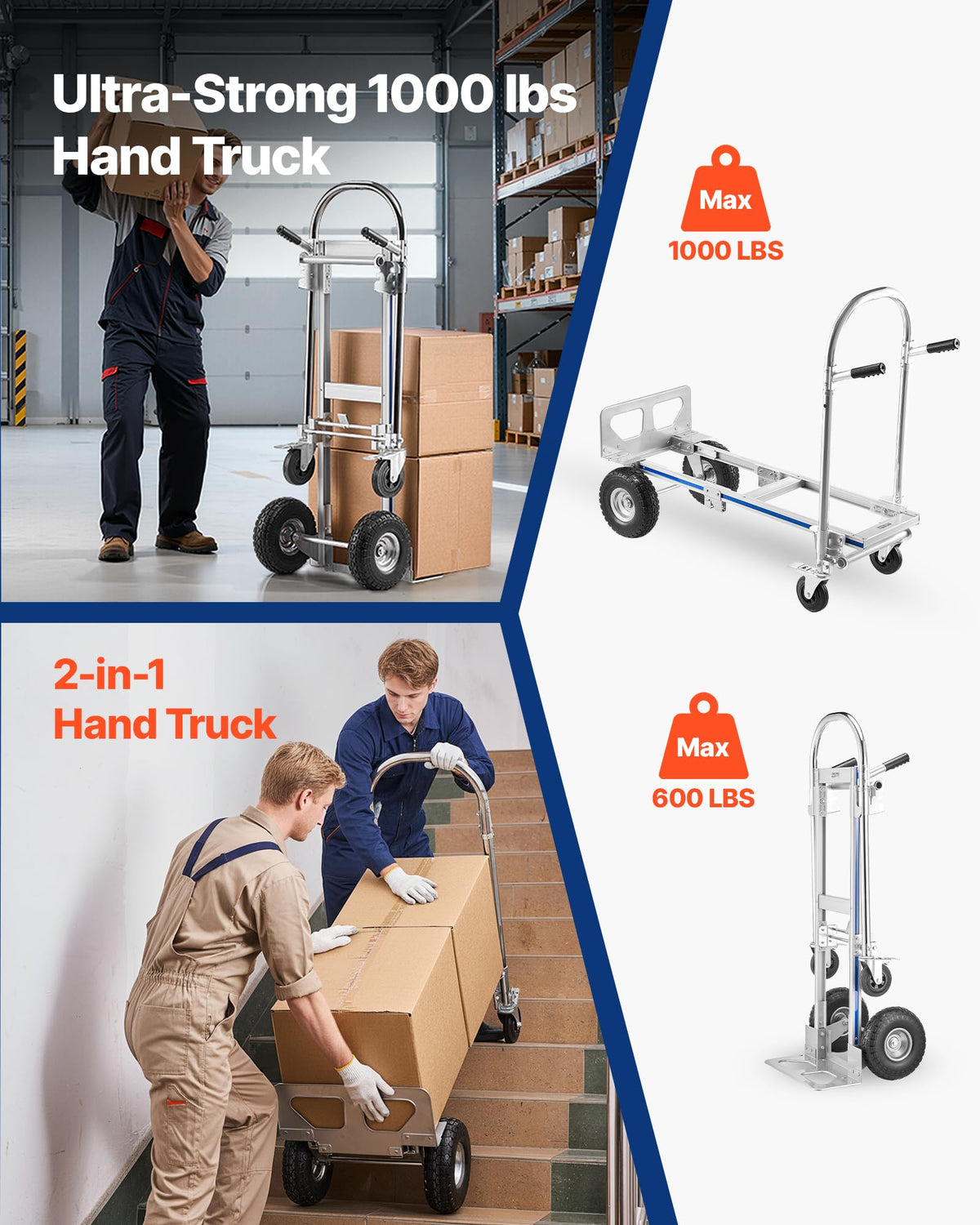 2 in 1 Convertible Hand Truck Dolly 1000 lbs W264467