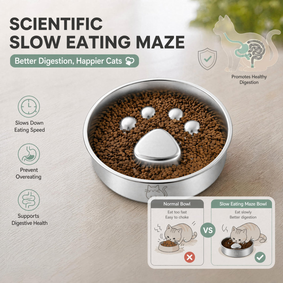 Stainless Steel Slow Feeder Cat Bowl X7220