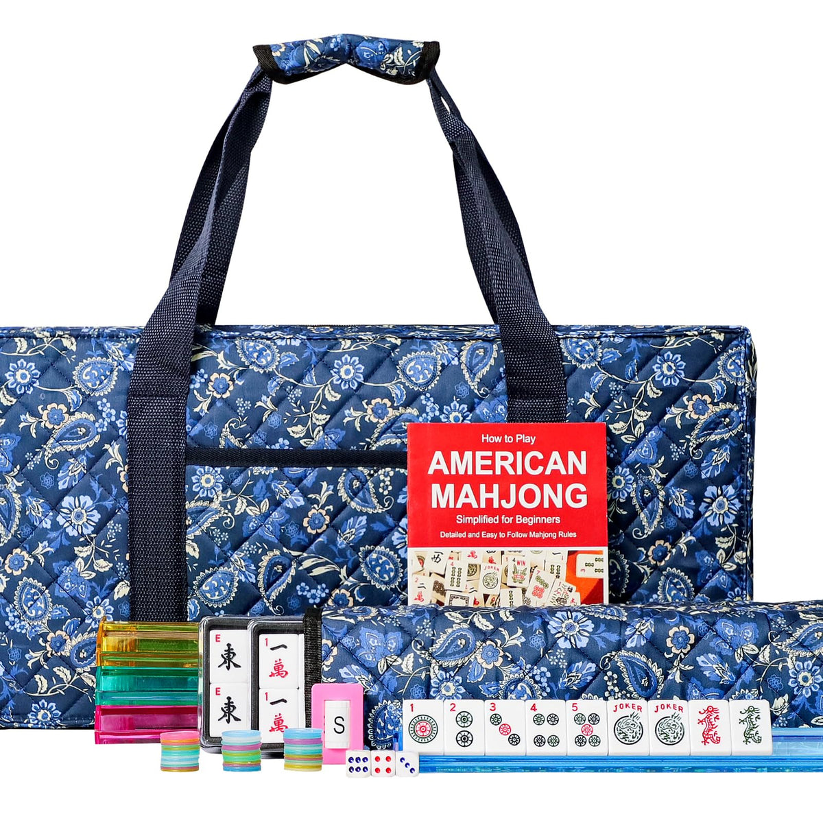 166 White Tiles Mahjong Set with Blue Carrying Bag C60256