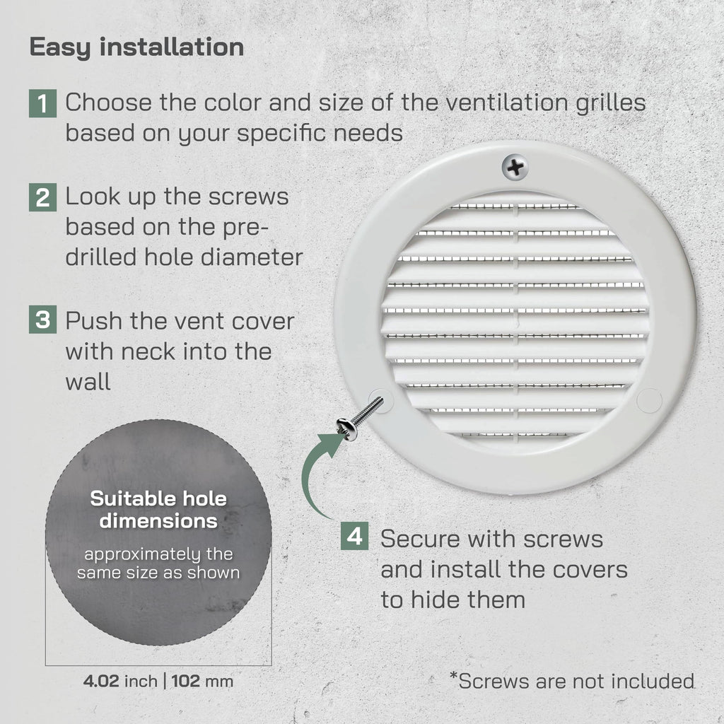 4" White Plastic Round Vent Cover with Mesh E917870
