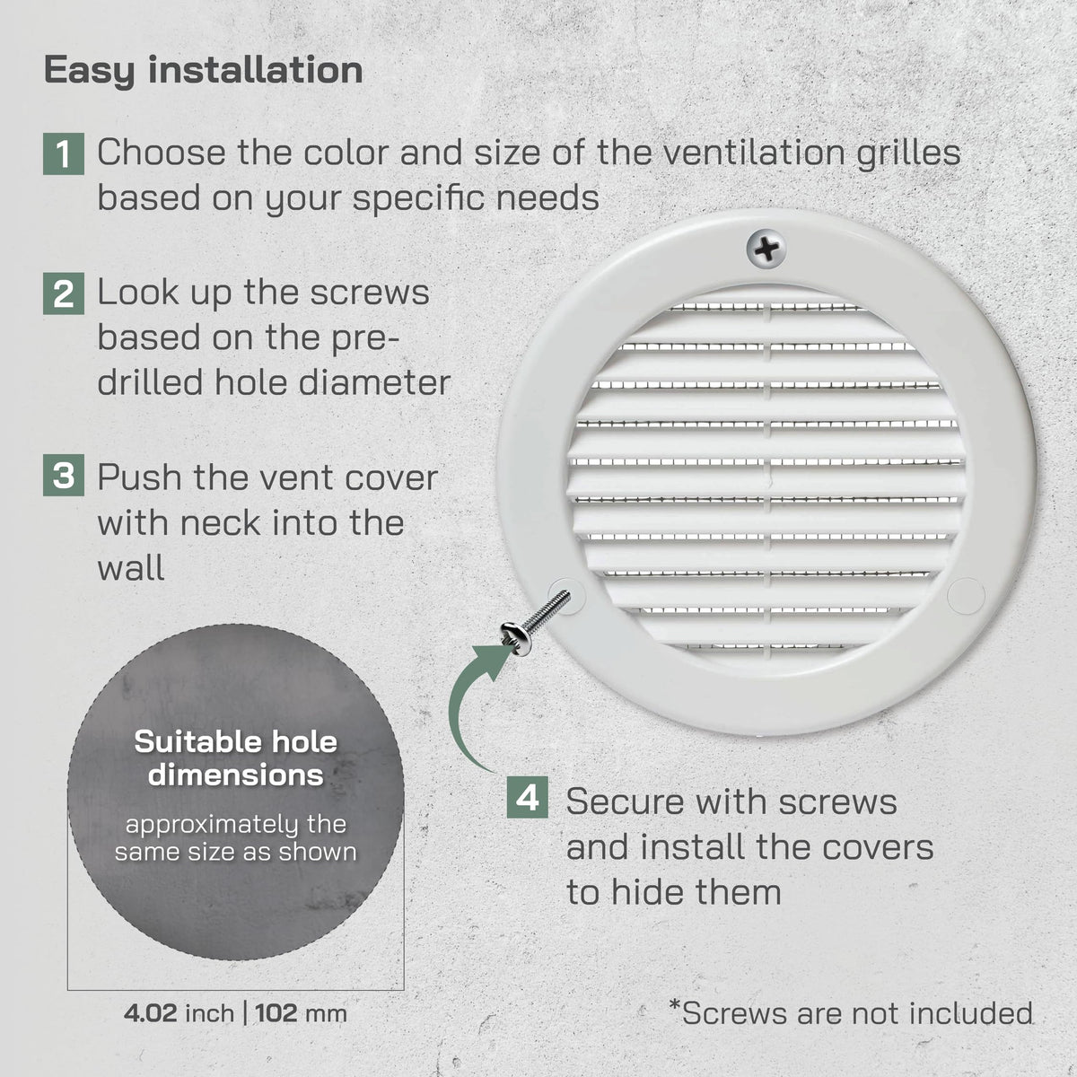 4" White Plastic Round Vent Cover with Mesh E917870