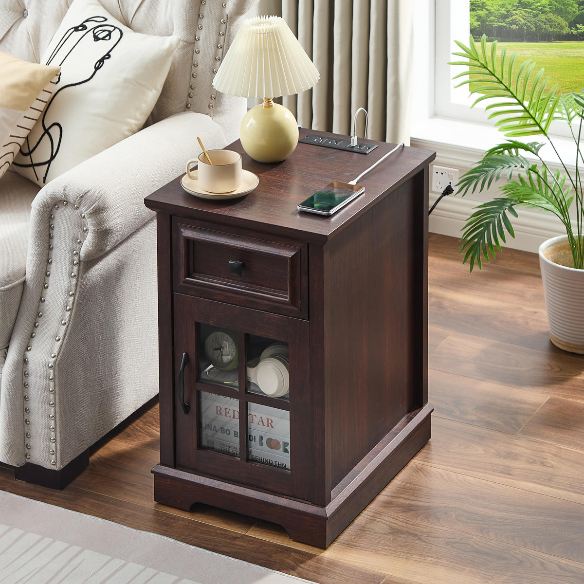 Cherry Side Table with Charging Station X1544