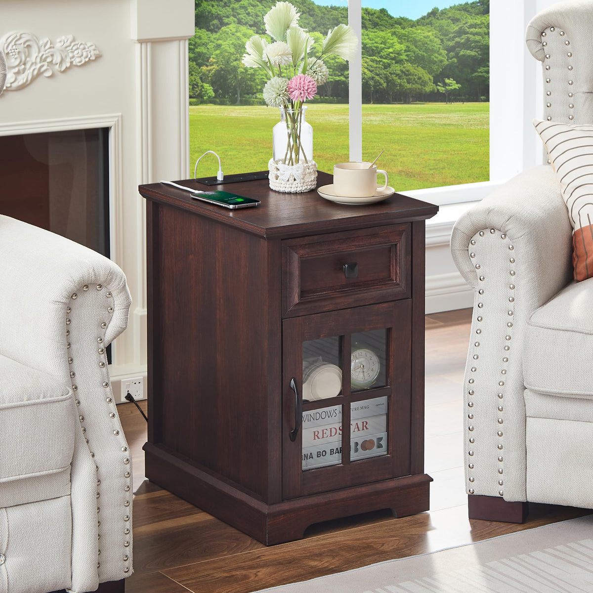 Cherry Side Table with Charging Station X1544
