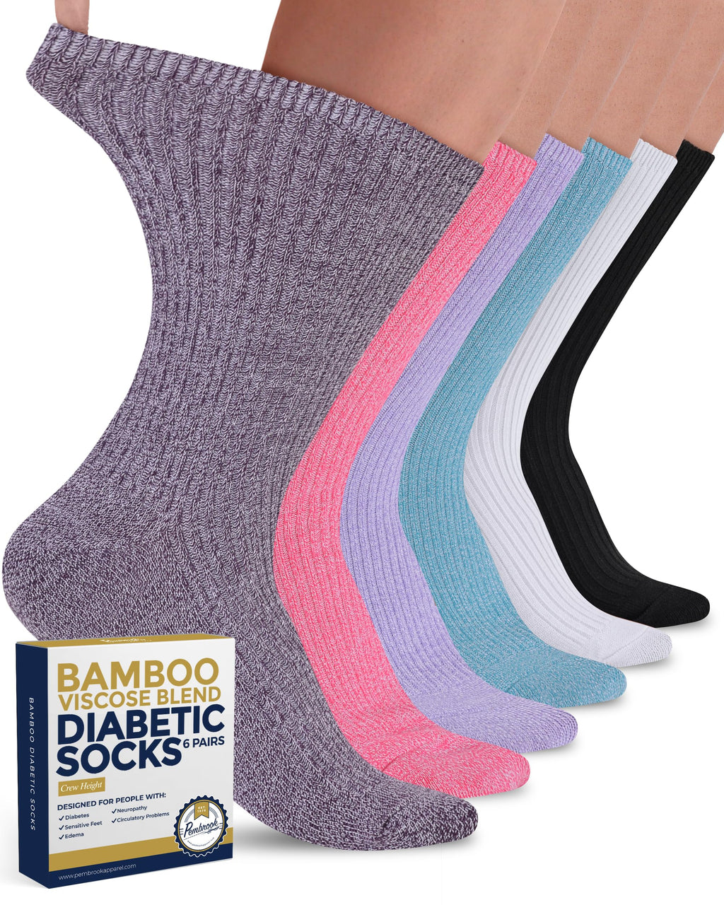 Ribbed Knit Bamboo Viscose Diabetic Socks for Women 6 Pairs G7737